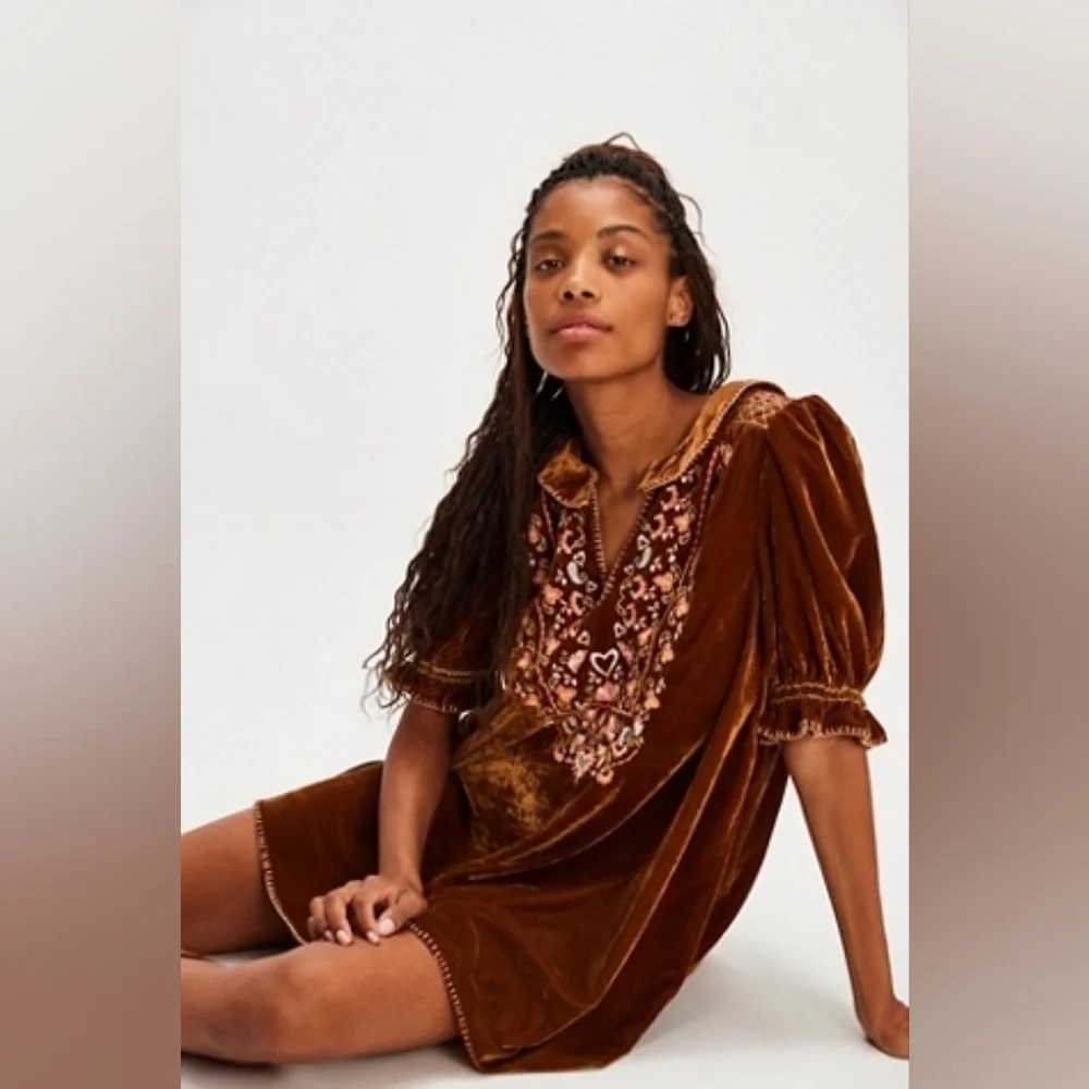 Free People Women's Freya Floral Mini Dress - Brown - Picture 1 of 2